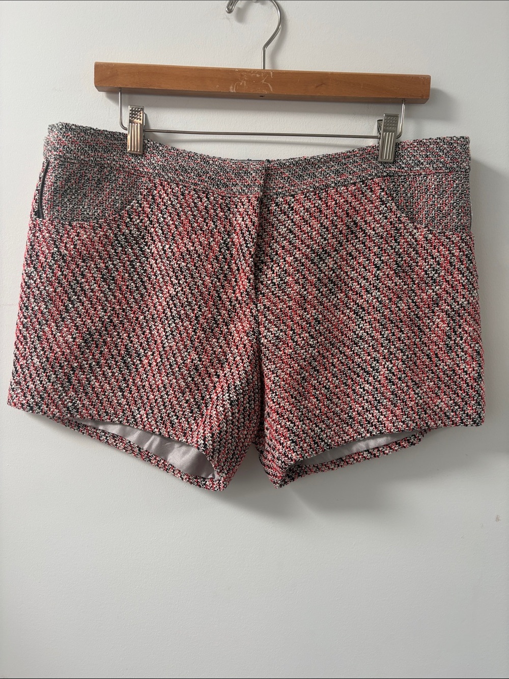 Yoana Baraschi mini shorts tweed knit sparkle pink coral black zipper 12 NEW